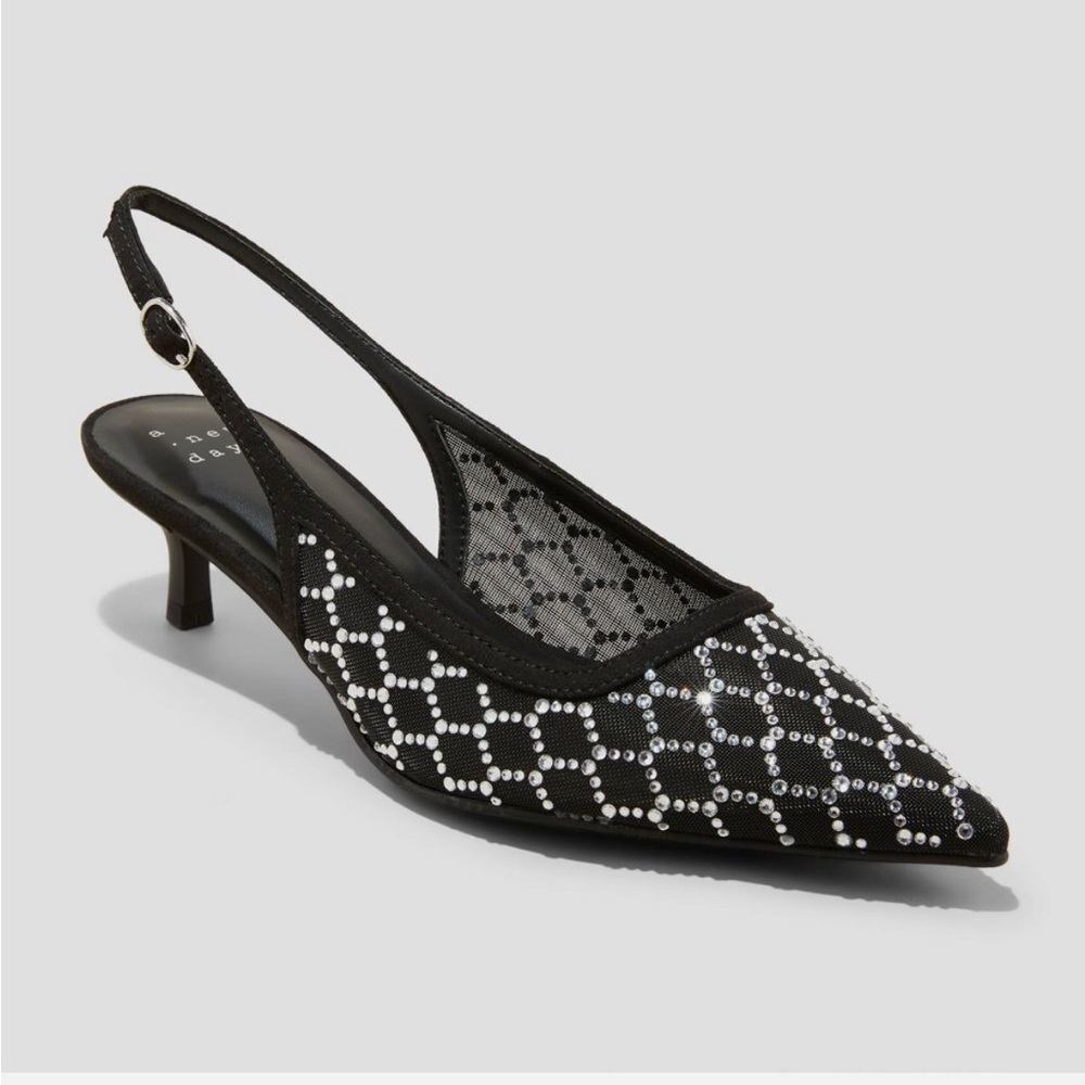 Women's Gigi Embellished
Slingback Kitten Heels - A New Day
Black new